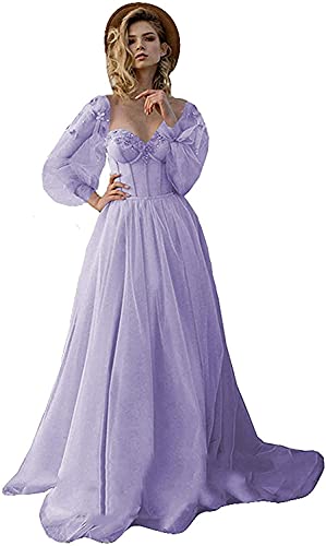 Damen Elegant Schulterfrei Puffy Sleeve Ballkleider Tüll Prinzessin Ballkleider, lavendel, 40 von N/ C