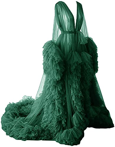 Damen Tüll Robe Shooting Wearing a robe of see-through tulle long puffy maternity photo shooting, grün, 44 von N/ C