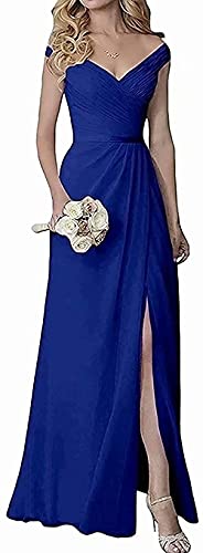 N/ C Brautjungfernkleid A-Linie Doppelter V-Ausschnitt Ruched Chiffon Formell Abend Party Kleid für Junioren Frauen, königsblau, 38 von N/ C