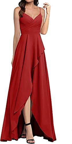 N/ C Brautjungfernkleid für Junioren Frauen Chiffon Prom gewachsen mit Spaghettiträgern, rot, 32 von N/ C