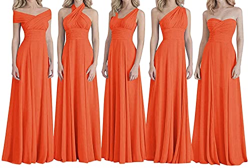 N/ C Brautjungfernkleider Lang Abschlussball Abendkleid Verschiedene Kragenarten Chiffon Brautjungfer Kleider, Orange, 10 von N/ C