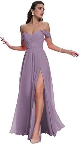 N/ C Brautjungfernkleider für Damen, schulterfrei, Chiffon, Herzform, Ballkleid, formelle Kleider für Hochzeitsgäste, mauve, 40 von N/ C