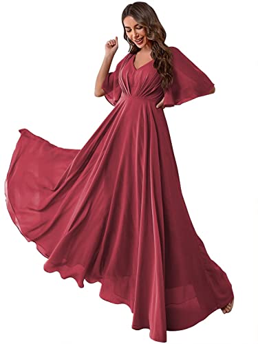 N/ C Damen Brautjungfernkleid mit Fledermausärmeln und Taschen, V-Ausschnitt, langes formelles Abendkleid C001, Desert Rose, 54 Plus von N/ C