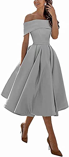 N/ C Damen Brautjungfernkleider trägerlos Satin kurz formelle Kleider Partykleider Abendkleider, silber, 36 von N/ C