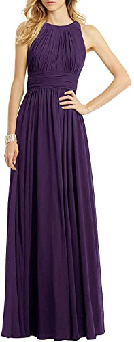 N/ C Damen Hochzeit Brautjungfer Kleid Ärmellos Plissee Lange formelle Abendkleider, deep purple, 36 von N/ C