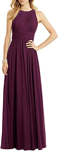 N/ C Damen Hochzeit Brautjungfer Kleid Ärmellos Plissee Lange formelle Abendkleider, grape, 44 von N/ C