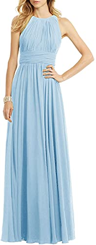 N/ C Damen Hochzeit Brautjungfer Kleid Ärmellos Plissee Lange formelle Abendkleider, hellblau, 36 von N/ C