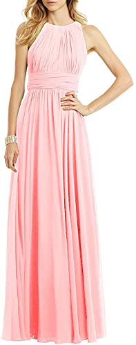 N/ C Damen Hochzeit Brautjungfer Kleid Ärmellos Plissee Lange formelle Abendkleider, rose, 32 von N/ C