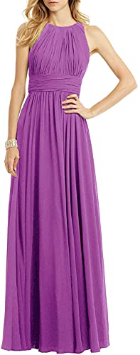 N/ C Damen Hochzeit Brautjungfer Kleid Ärmellos Plissee Lange formelle Abendkleider, violett, 38 von N/ C