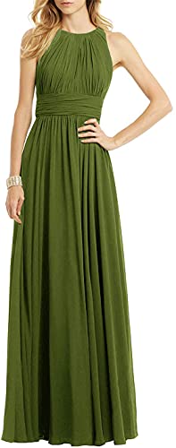 N/ C Damen Hochzeitskleid, Brautjungfernkleid, ärmellos, plissiert, lang, formelles Abendkleid, olivgrün, 36 von N/ C