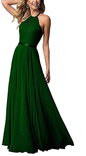 N/ C Damen Lang Chiffon Brautjungfernkleider Formell Kleid Rückenfrei Abschlussball Abendkleid, dunkelgrün, 38 von N/ C