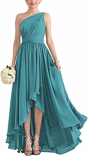 N/ C Frauen One Shoulder Brautjungfer Kleider Lange Hochzeit Party Kleider Hochzeit Party Kleider Hoch Niedrig Chiffon Abendkleid, aqua, 50 von N/ C