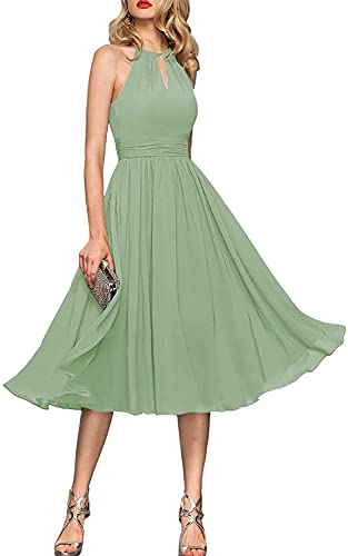 N/ C Kurze Brautjungfernkleider Damen Ärmellos Maid of Honor Kleider A-Linie Heimkehr Kleid für Junioren Hochzeit Gäste Kleid, salbeigrün, 34 von N/ C
