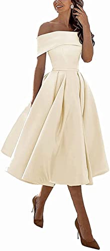 N/ C SAYNO Damen Partykleid, kurz, schulterfrei, knielang, Brautjungfernkleid, Abendkleid, champagnerfarben, 50 von N/ C