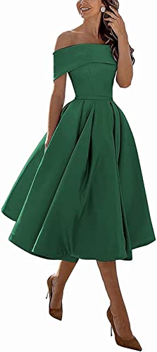 N/ C SAYNO Damen Partykleider Kurz Schulterfrei Knielang Brautjungfer Abendkleid, grün, 40 von N/ C