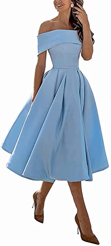 N/ C SAYNO Damen Partykleider Kurz Schulterfrei Knielang Brautjungfer Abendkleid, himmelblau, 38 von N/ C