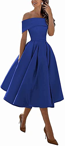 N/ C SAYNO Damen Partykleider Kurz Schulterfrei Knielang Brautjungfer Abendkleid, königsblau, 40 von N/ C
