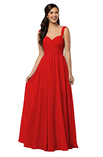 N/ C Sweetheart C031 Langes Brautjungfernkleid, Chiffon, A-Linie, plissiert, Ballkleid mit Taschen, rot, 48 Plus von N/ C