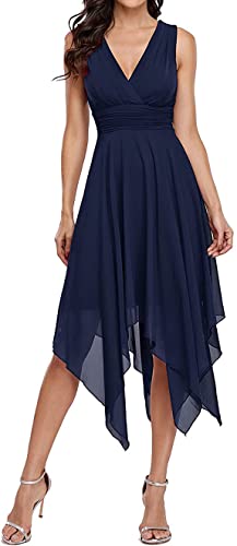 N/ C Unregelmäßiges Cocktailkleid mit doppeltem V-Ausschnitt, kurzes A-Linien-Kleid, Homecoming-Kleid für Damen, marineblau, 38 von N/ C
