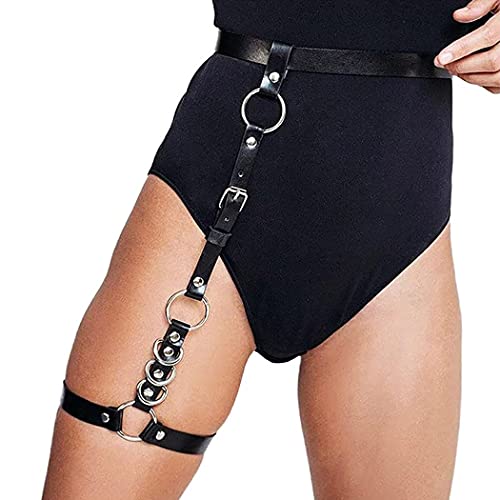 Punk Leder-Beinkette Gürtel Schwarz Körperkette Bein Körper Geschirr Nachtclub Party Oberschenkel Strumpfband Gürtel Party Rave Körperzubehör Schmuck stark und stabil für Frauen von N/A/A