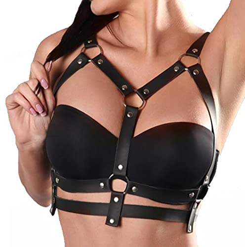 Punk Leder Starke und stabile Taille Kette Bauch Bein Kette Schwarz Gürtel Harness Rave Body Nightclub Party Prom Oberschenkel Harness Körperzubehör für Frauen, F, Einheitsgröße von N/A/A