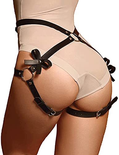 Punk Leder Starke und stabile Taille Kette Bauch Bein Kette Schwarz Gürtel Harness Rave Body Nightclub Party Prom Oberschenkel Harness Körperzubehör für Frauen, g, Einheitsgröße von N/A/A