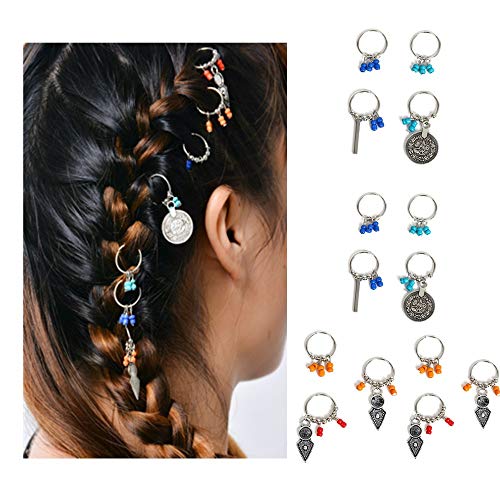 NA 14 Stück bunte Haarringe glänzend Silber Haar Zopf Zubehör Münze Perlen Anhänger Zopf Ring Mode Haarschmuck für Frauen und Mädchen von N\A