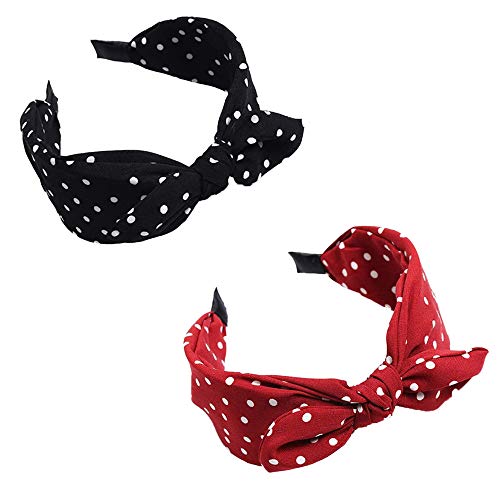 2 Stück Polka Dot Print Schleife Stirnband Breites Band Stoff Haarbänder Haarreifen Haarschmuck für Frauen Mädchen von N\A