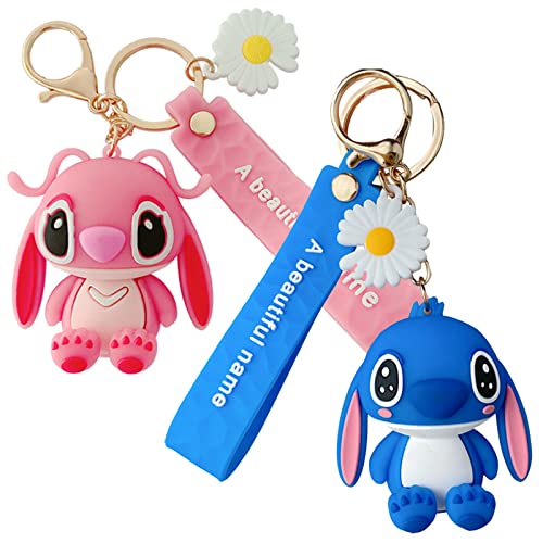 2pcs Keychain ZHUYUN-Cartoon Stitch Keychain Schlüsselanhänger Silikon leichtes Gewicht geeignet für Schule Tasche Charme Erwachsene Kind Geschenk, 6x4x1 von N\A