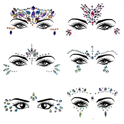 6 Blatt Glitzersteine Gesicht, Gesicht Edelsteine Stick, DIY Gesicht Strasssteine, Festival Glitzer für Kinder Kostüm Temporäre Tattoos Karneval Schminke Parties Make-up von N\A