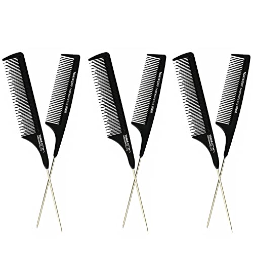 6 Stück Haarkamm Folierkamm Highlighting Kamm Rattenschwanz Haarkamm Haarscheitel Kamm für Frauen Männer Friseursalon Schönheitswerkzeuge (schwarz) von N\A