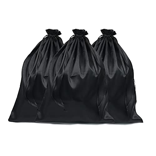 6 Stück Satin Perückenbeutel Seide Satin Verpackung Beutel für Perücken Satin Beutel mit Kordelzug für Haar Haar Werkzeuge, schwarz, von N\\A