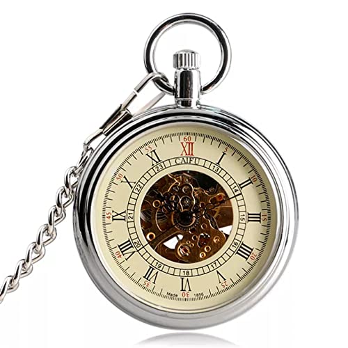 Accessoires für Herren und Damen Mode Sivler Open Face Skeleton Gear Dial Taschenuhr Mechanische Automatik Automatik Fob Uhren Geschenk Unisex Hochzeitstag Vatertag Weihnachten Geburtstagsgeschenk von N/Ａ