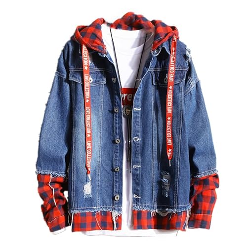 Männer Denim Stitching Langarm Jacke Streetwear Hip Hop männer Mit Kapuze Jean Jacken Männlichen Casual Lose Oberbekleidung 2020 Neue Frühling Mode Slim Fit Mantel, dunkelblau, M von N\A