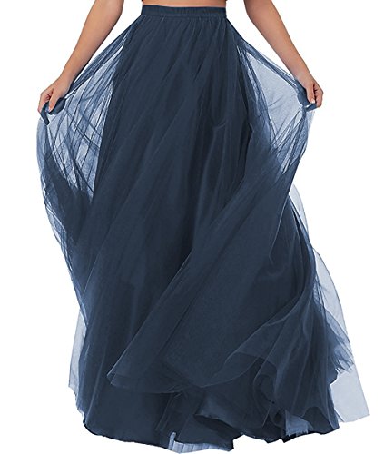 Damen Lange Tüll Rock 4 Layer Rock Tüll Maxiröcke Elegante Hochzeit Röcke Lang Festlich Rock Hochzeit Cocktail Langrock Prinzessinenkleid L(Blau Marine von N\\A