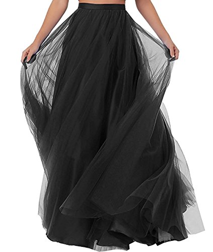 Damen Lange Tüll Rock 4 Layer Rock Tüll Maxiröcke Elegante Hochzeit Röcke Lang Festlich Rock Hochzeit Cocktail Langrock Prinzessinenkleid S(Schwarz von N\\A