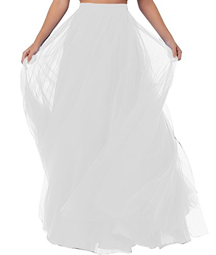 Damen Lange Tüll Rock 4 Layer Rock Tüll Maxiröcke Elegante Hochzeit Röcke Lang Festlich Rock Hochzeit Cocktail Langrock Prinzessinenkleid S(Weiß von N\\A