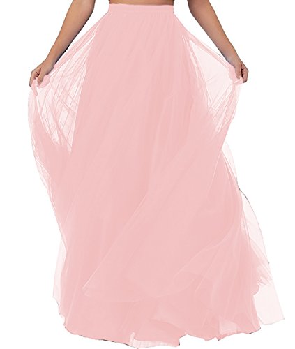 Damen Lange Tüll Rock 4 Layer Rock Tüll Maxiröcke Elegante Hochzeit Röcke Lang Festlich Rock Hochzeit Cocktail Langrock Prinzessinenkleid XL(Rosa von N\\A