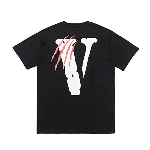 Europäische und amerikanische Tide-Karte Sommer VLONE Kurzarm T-Shirt Gedenkversion Großer V-Leopard-Druck Männer und Frauen mit Liebhabern, Schwarz, L von N\\A