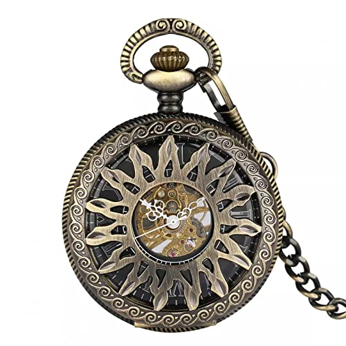 Herren- und Damenaccessoires Bronze Retro Steampunk Sun Design Mechanische Taschenuhr Hand Wind Stundenuhr Anhänger Uhren Männer Frauen Geschenk Hochzeitstag Vatertag Weihnachten Geburtstagsgeschenk von N/Ａ