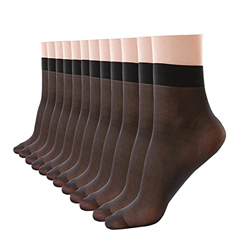 HA WA 12 Paar 20 DEN Damen Söckchen Seidenfein Socken，Pure Matt Transparent Nylon Feinsöckchen （Schwarz） von HA WA