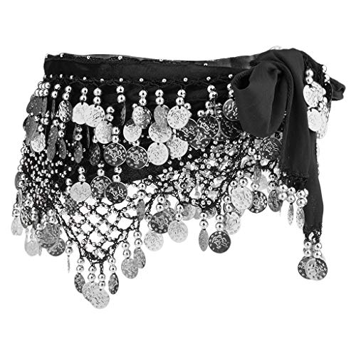 #N/A 320 Münzen Frauen Bauchtanz Hüfttuch Wickelrock Taille Kette Tanzkostüm - schwarz silber, 150 cm von #N/A