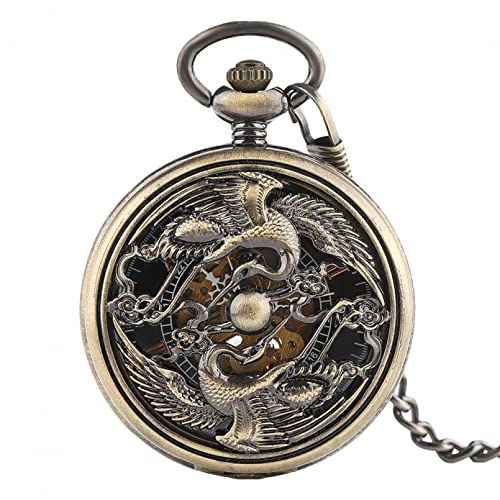 N/Ａ Accessoires für Herren und Damen Bronze Hohl Glücksbringer Automatische Mechanische Taschenuhr Elegante Vintage Automatik Anhänger Uhr Hochzeitstag Vatertag Weihnachten Geburtstagsgeschenk von N/Ａ