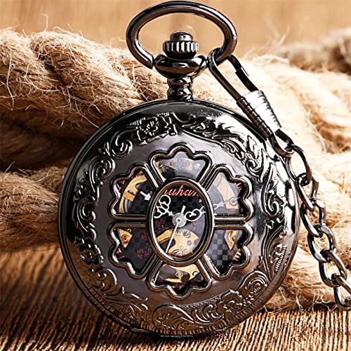 N/Ａ Accessoires für Herren und Damen Vintage Black Hollow Flower Mechanische Taschenuhr Exquisite Anhänger Taschenuhr Handaufzug Uhr Hochzeitstag Vatertag Weihnachten Geburtstagsgeschenk von N/Ａ