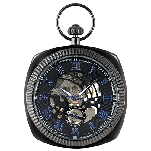 N/Ａ Antik Schwarz/Silber/Gold Mechanische Taschenuhr Einzigartige Quadratische 30cm Schlangenkette Handaufzug Hochwertige Uhr Kunst Sammlerstücke Hochzeitstag Vatertag Weihnachten Geburtstagsgeschenk von N/Ａ