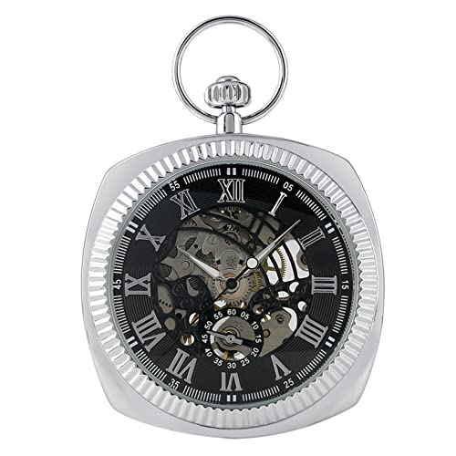 N/Ａ Antik Schwarz/Silber/Gold Mechanische Taschenuhr Einzigartige Quadratische 30cm Schlangenkette Handaufzug Hochwertige Uhr Kunst Sammlerstücke Hochzeitstag Vatertag Weihnachten Geburtstagsgeschenk von N/Ａ