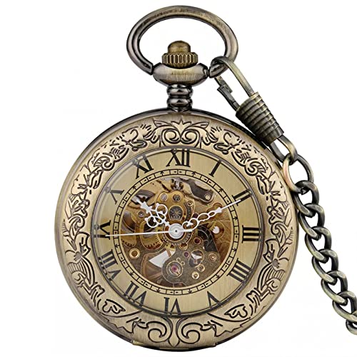 N/Ａ Antike Bronze Selbstaufzug Mechanische Taschenuhr Vintage Römische Ziffern Transparente Abdeckung Anhänger Automatische Mechanische Uhr Hochzeitstag Vatertag Weihnachten Geburtstagsgeschenk von N/Ａ