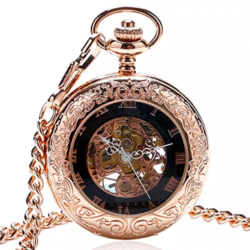 N/Ａ Antike Rose Gold Transparent Glas Römische Ziffern Mechanische Handaufzug Taschenuhr Souvenir Anhänger Uhr Geschenke Männer Frauen Hochzeitstag Vatertag Weihnachten Geburtstagsgeschenk von N/Ａ