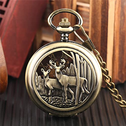 N/Ａ Double Open Face Mechanische Taschenuhr Handaufzug Römische Ziffern Skelett Retro Bronze/Gold Anhänger Uhr für Herren Damen Hochzeitstag Vatertag Weihnachten Geburtstagsgeschenk von N/Ａ