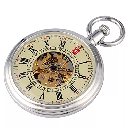 N/Ａ Einfache Silber Open Face Mechanische Automatik Automatik Retro Skeleton Zahnrad Zifferblatt Uhr Römische Zahlenanzeige Taschenuhr Hochzeitstag Vatertag Weihnachten Geburtstagsgeschenk von N/Ａ